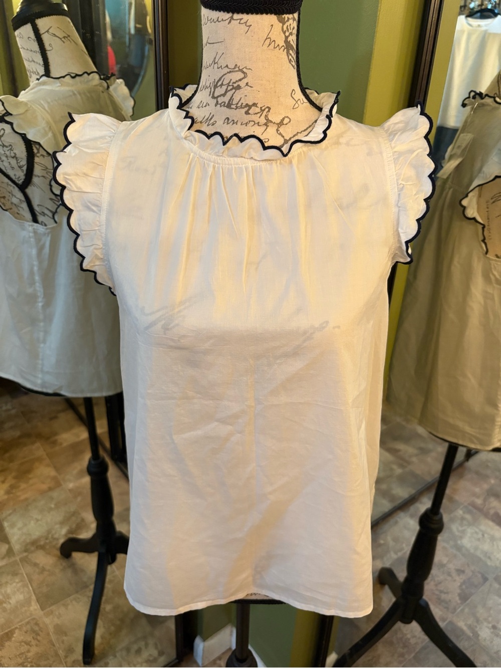 Banana Republic White Ruffle Sleeve Camisole with Black Trim